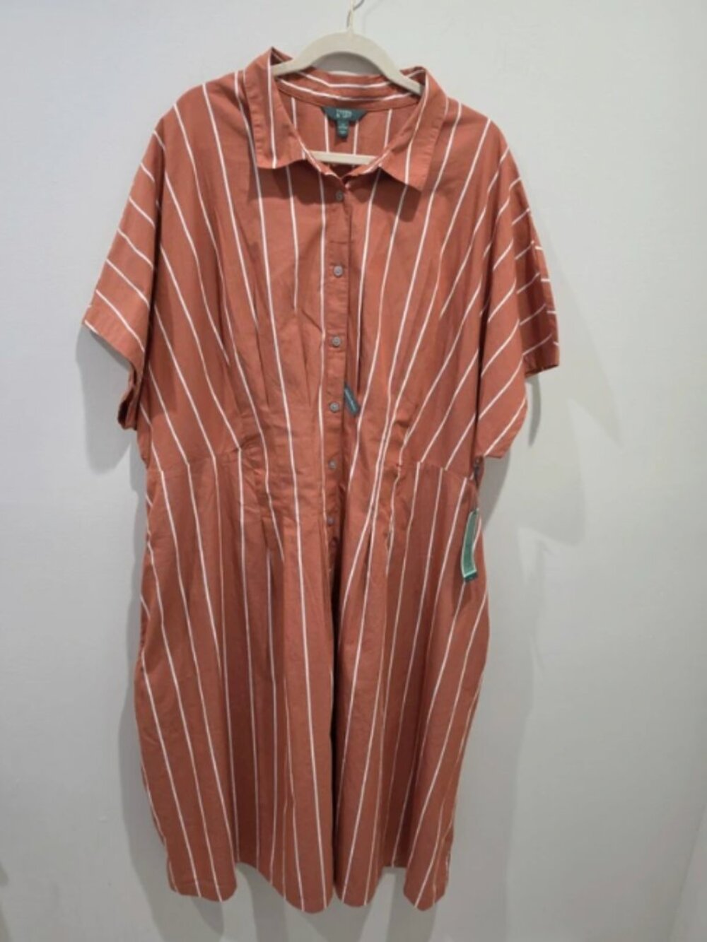 Terra & Sky Women's Plus Size 3X Midi Fit And Flare Dress Brown with White Strip
